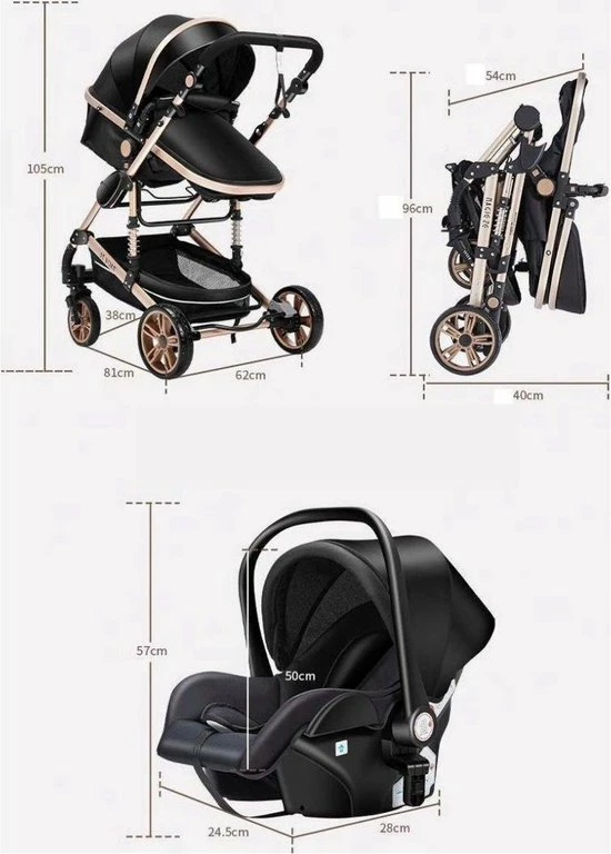 Hoobi? Hoobi Luxe Kinderwagen 3 In 1 - Buggy - Kinderwagen Met Stoel En Wieg Wandelwagen - Hoge Kwaliteit Zwart 11 Hoobi? Hoobi Luxe Kinderwagen 3 In 1 - Buggy - Kinderwagen Met Stoel En Wieg Wandelwagen - Hoge Kwaliteit Zwart - Afbeelding 11