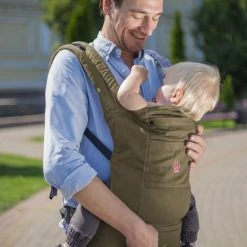 GoldBaby Praktische Draagzak Baby - Kakigroen - Babydrager - Buikdrager En Rugdrager - Opbergtas Inbegrepen